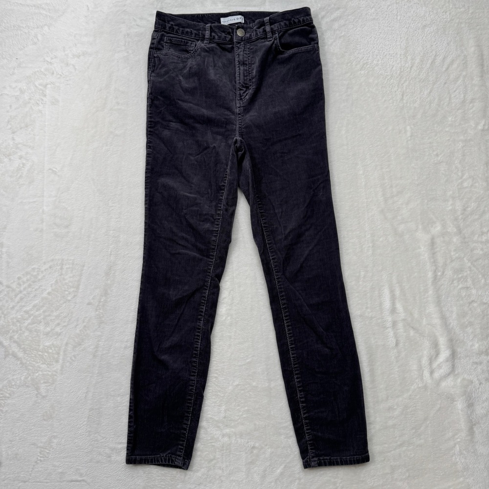 Loft Corduroy Pants Womens 27/4 Gray High Waist Skinny Cotton Blend Stretch Slim